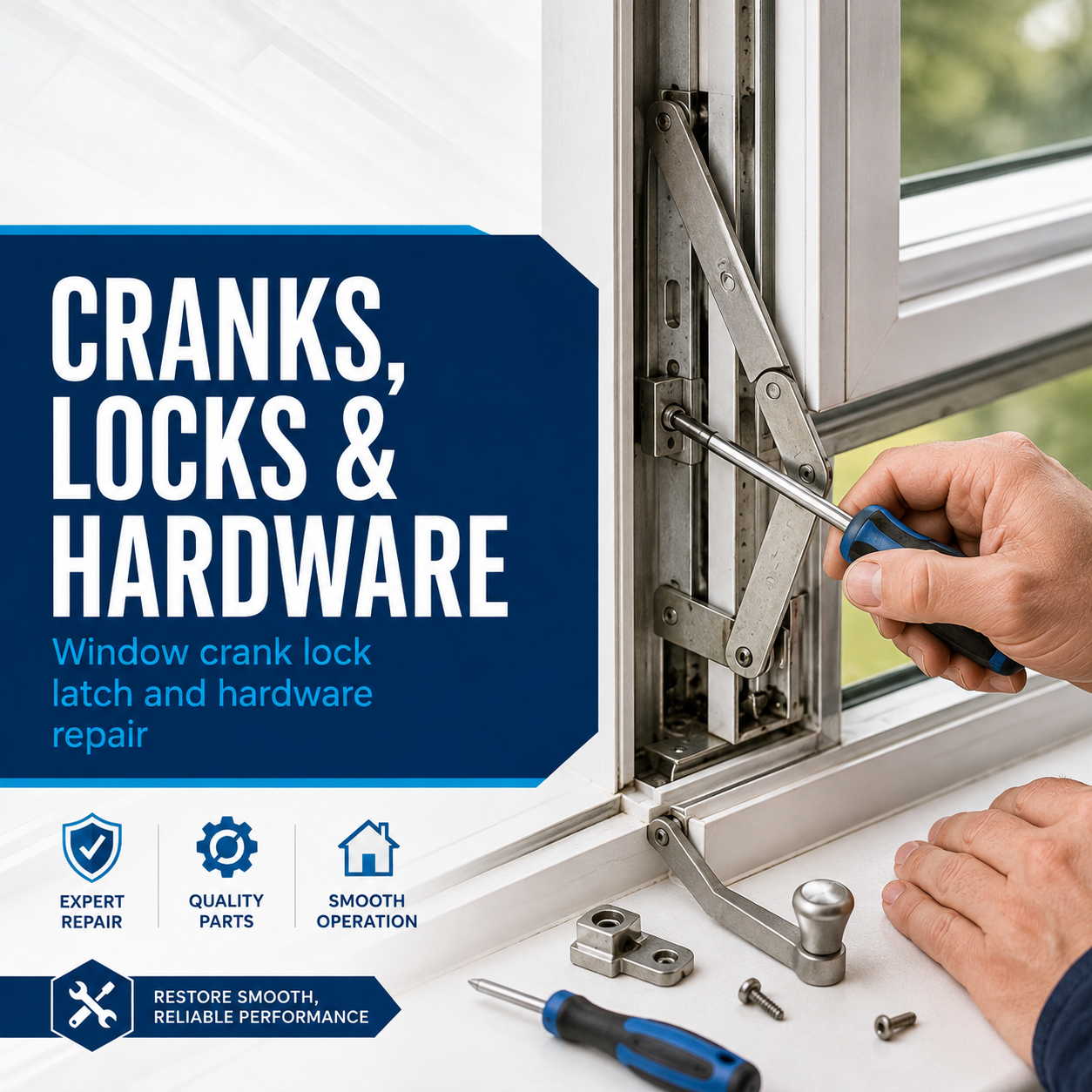 Window crank lock latch and hardware repair